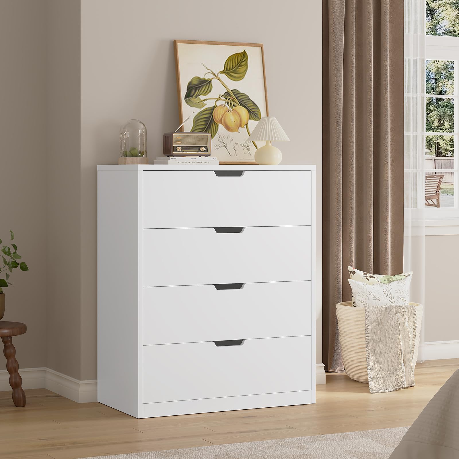 HAUOMS Modern 4 Drawer Dresser, White Chest of Drawers for Bedroom,Closet Dressers with Drawers for Living Room, Entryway, Hallway