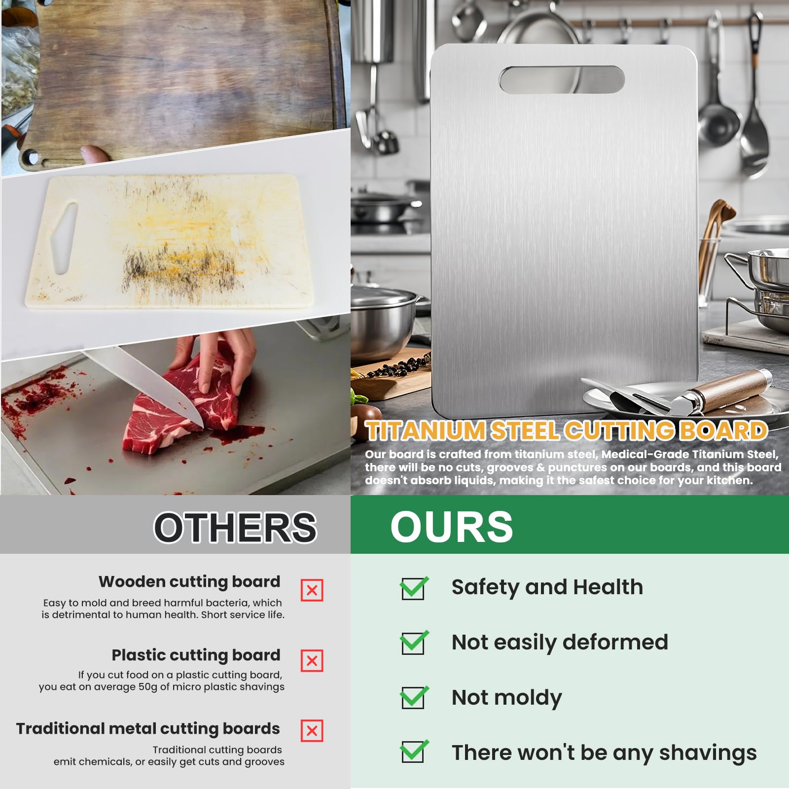 Photo 1 of 2 Pack Titanium Cutting for Kitchen,100% Pure, Cutting Edge Hygiene & Durability, Double-sided food-grade Cutting Board For Meats Fruist And Vegetables,Easy to Clean (15 * 11)