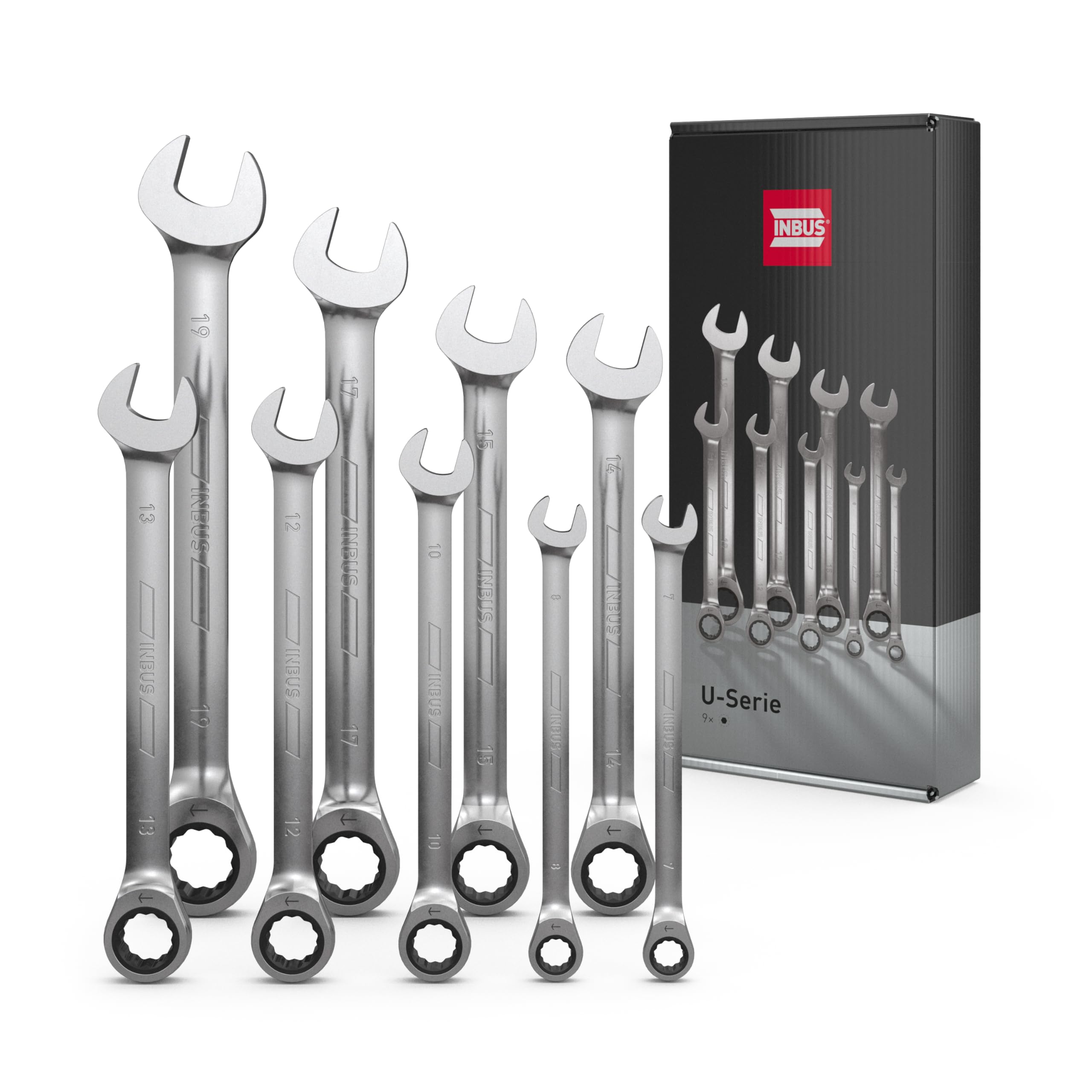 INBUS® 74377 Maul-Ringratschenschlüssel Set 9tlg, 7–19mm