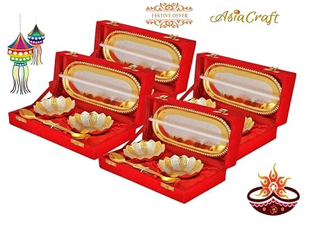 AsiaCraft Metal Dryfruit Bowl Serving Set (Silver)