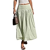 MakeMeChic Women's Plaid Gingham Maxi Long Skirt Ruffle A Line Skirt
