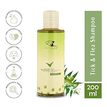 P E T V E D A Dog Shampoo for Tick & Flea, Antibacterial, Odour Control, SLES Free, No Parabens for Cats, Kitten & Puppy - 200ml