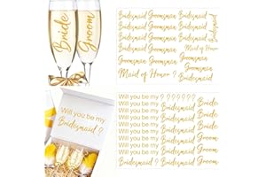 Wedding Party Stickers Champagne Glass Decal Gold Bridesmaid Groomsman Stickers Proposal Gift Sticker Wine Glasses Decals Gol