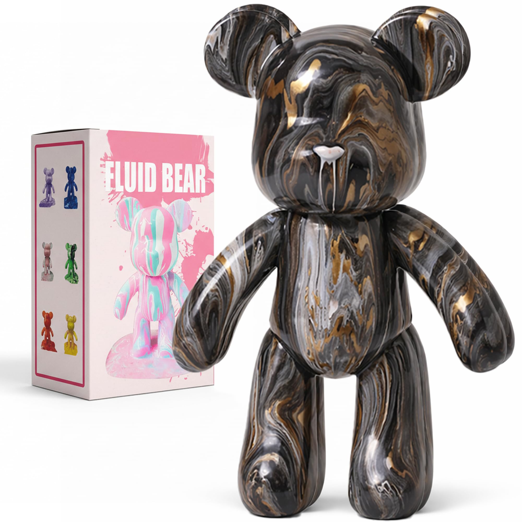 Generisch DIY Painting Kit - Fluid Bear Figure Craft Set, Home Decoration, Creative Blank Painting, Includes 3 Colours, Brush, Tablecloth, Apron