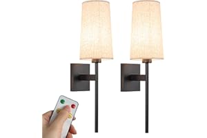 YHCDLAMP Battery Operated Wall Sconce Set Of Two, Wireless Wall Sconce Lighting with Remote Control, Indoor Dimmable Battery Operated Wall Lamp Light Fixture with 3 Color Temp Bulb For Bedroom Living Room ( Co