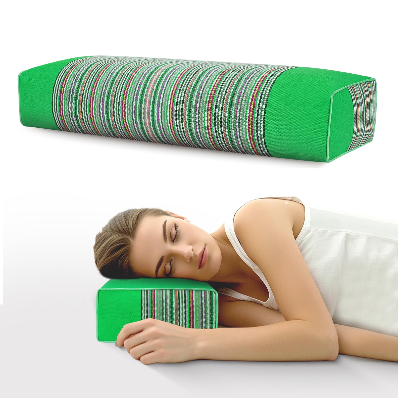 JOERRES Buckwheat pillow,Buckwheat Neck Pillow with Zipper,Natural Buckwheat Sleeping Pillow,Pillow with Washable Cotton Cover,Buckwheat Husk Neck Support Pillow Relieves Neck and Shoulder Pain(Green)