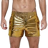 GENEMEN Mens Metallic Shorts Sparkly Shiny Holographic Short Pants Rave Outfits Booty Shorts with Pockets