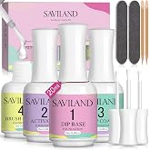 SAVILAND Dip Powder Liquid Set HEMA-free, 4Pcs 20 ml No Curing Needed | Ultimate Nail Dip System Essentials Liquid, Large Capacity, Dipping Base Activator Top Coat Brush Saver, DIY Home Manicure