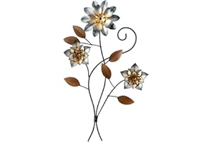 Sintosin Modern Flower Metal Wall Art Decor 9 X 15 Inches, Hanging Unique Gold and Silver Floral Wall Sculptures for Entryway