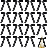 Joez Wonderful 15 Pcs Twist Tie Bows, Pastel Satin Ribbon, Bowknot Decoration for Crafts, Satin Bows for Gift Wrapping, Christmas, Birthday, Party, Wedding (Black)