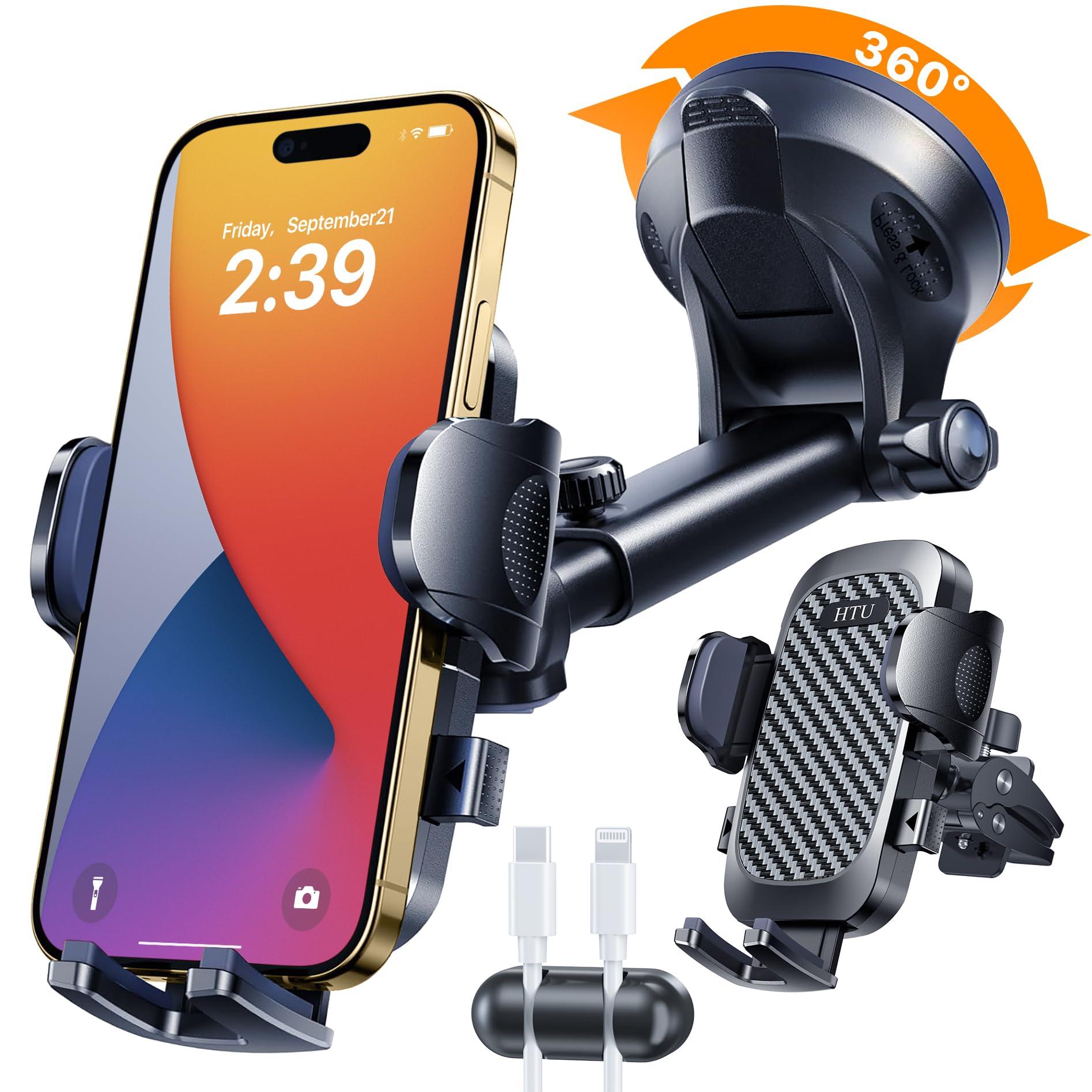 Photo 1 of HTU 2025 Best Car Phone Holder ?Ultimate 5-in-1 & Upgraded 100+LBS Strongest Suction??True Military-Grade & Safety Cert? 360° Windshield Dashboard Vent Mount Stand for iPhone Android & Truck, Black