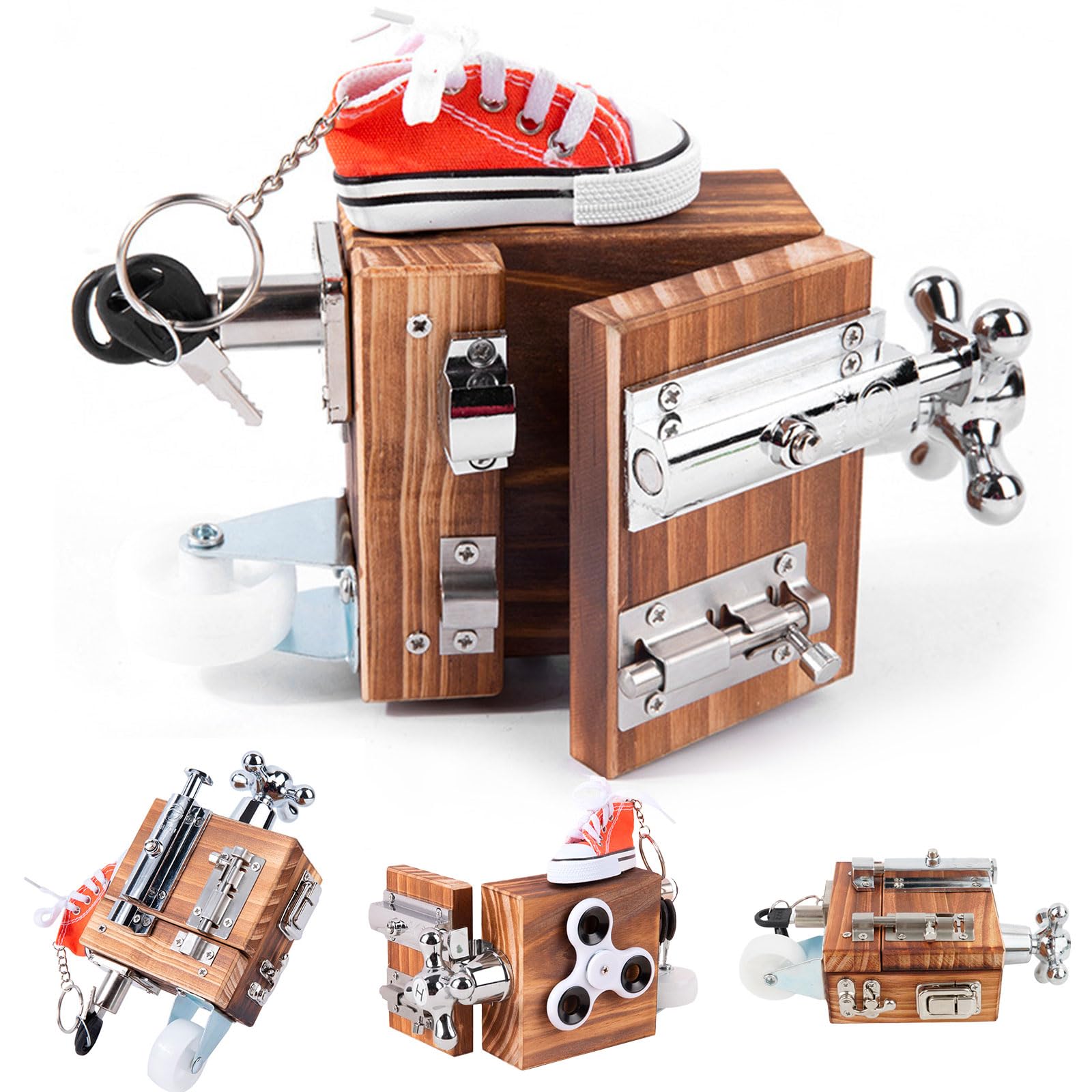 Siairo Montessori Wooden Busy Cube for Toddlers, 6-Side Preschool Learning Toy for Fine Motor Skills & Hand-Eye Coordination, Durable Wood Activity Cube for Kids Home & Travel