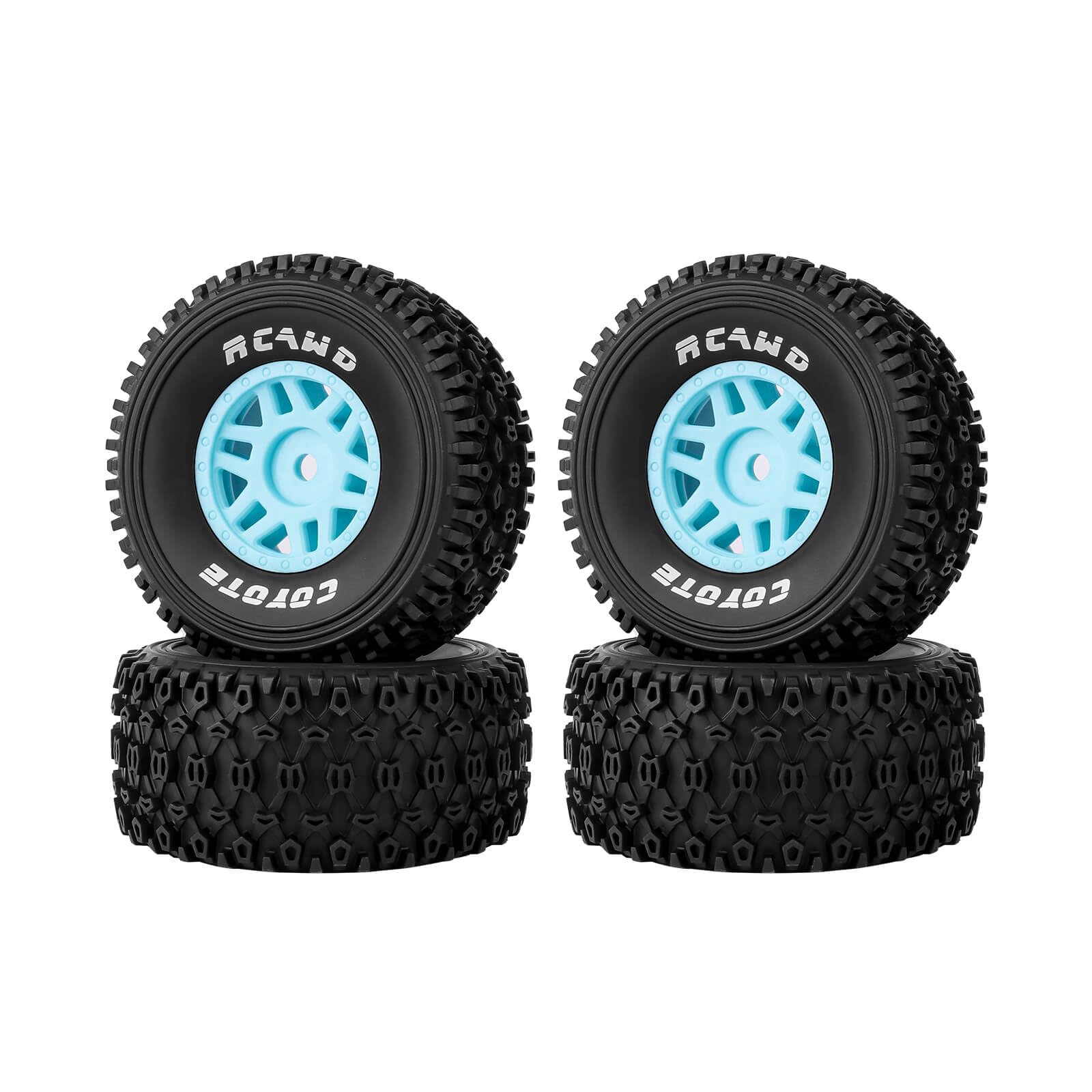 RCAWD 4Pcs 1/16 RC Tires Wheels for Arrma Mojave Grom ARA2104 ARA2304 ARA2304S Pre Glued Nylon Rubber Tires Upgrade Part 12mm Hex Hub (Blue) β image 1