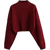 ZAFUL Women's Cropped Turtleneck Sweater Lantern Sleeve Ribbed Knit Pullover Sweater Jumper