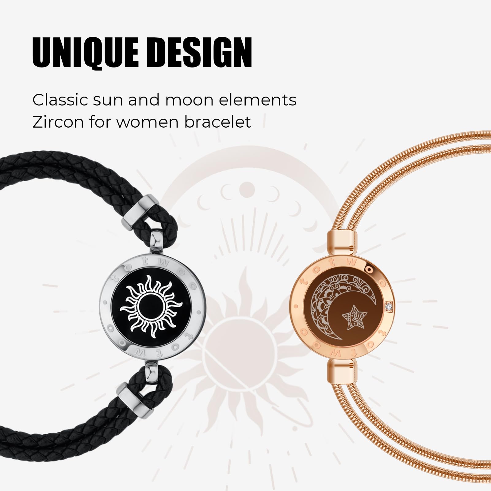 TOTWOO Touch Bracelets for Couples, Vibration & Light up for Love Couples Long Distance Relationship Gifts for Girlfriend Bluetooth Pairing Jewelry