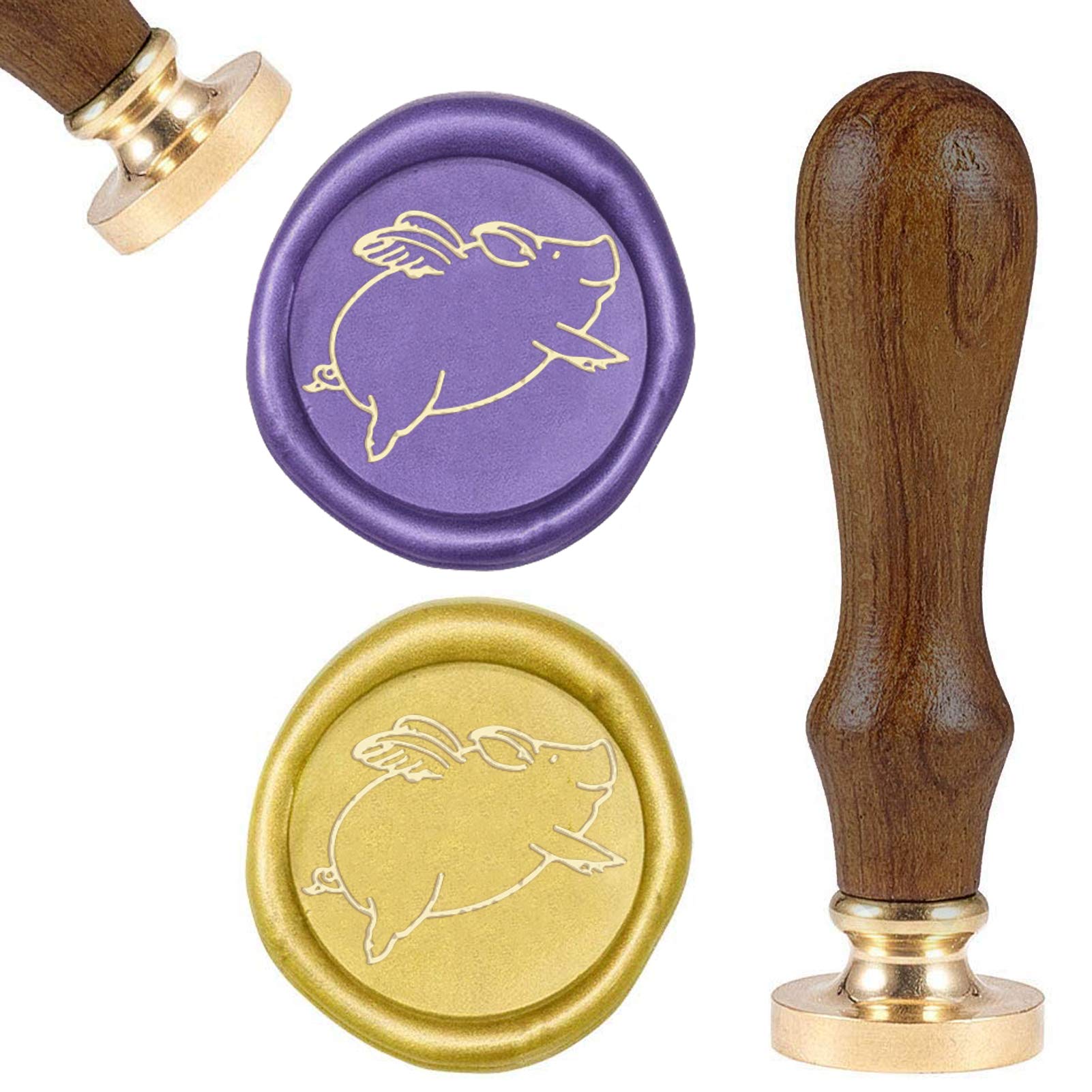 CRASPIRE Wax Seal Stamp Flying Pig, Vintage Sealing Wax Stamps Animal Retro Wood Stamp Wax Seal 25mm Removable Brass Seal Wood Handle for Envelopes Invitations Wedding Embellishment