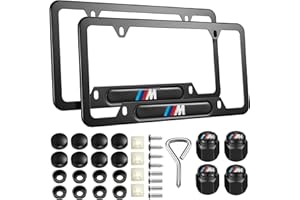 DEWEST 2PCS Black License Plate Frames for BMW-M, Car License Plate Bracket Holder, Premium Aluminum Alloy Weather Proof License Plate Covers with Screw Caps Cover Set Car Accessories