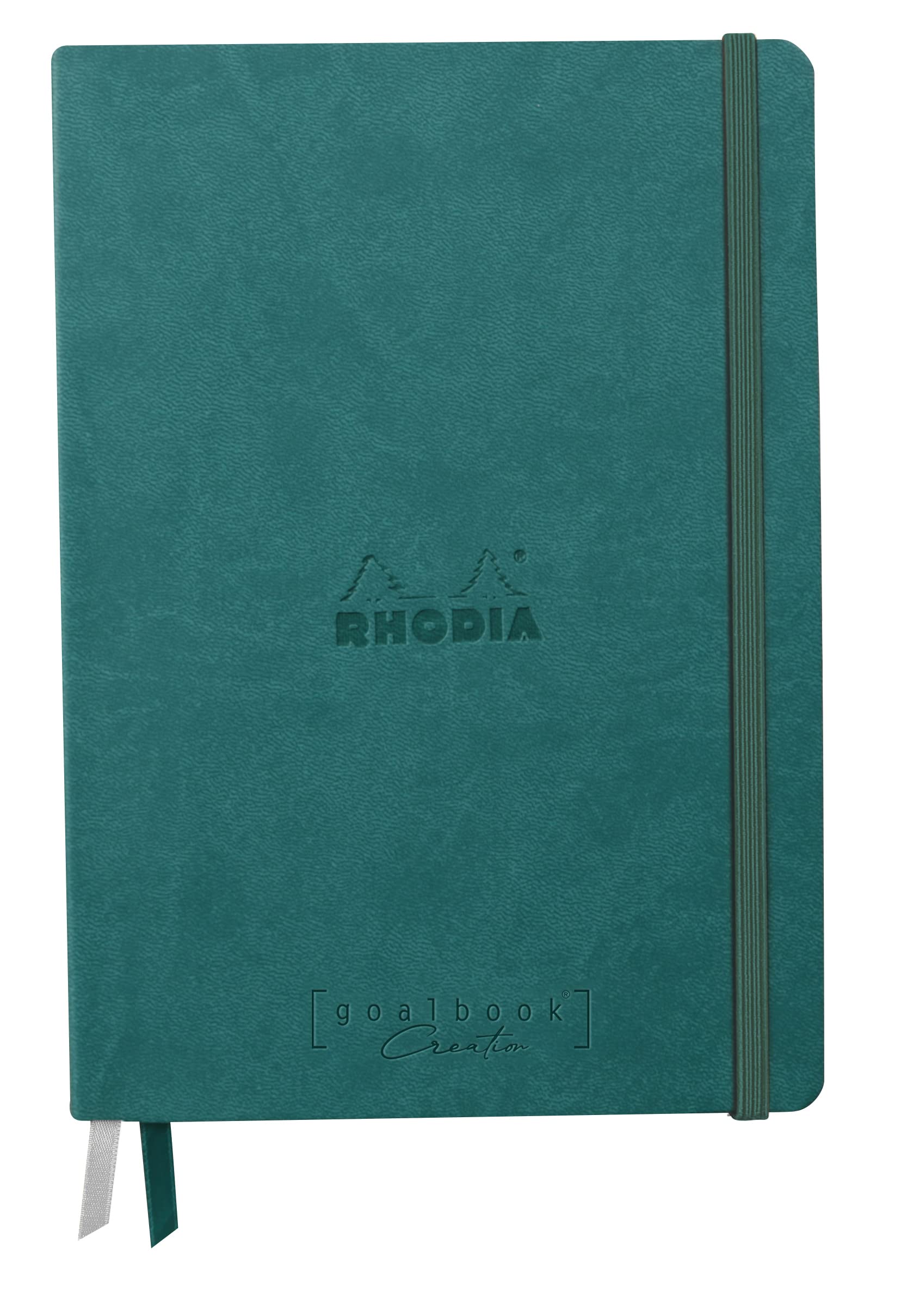 RHODIA 194157C - Rigid Notebook Goalbook Creation Peacock - A5 14.8x21cm - Plain - 100 pages White Technical Wash 200g/m² - 2 Ribbons - Imitation Leather Cover