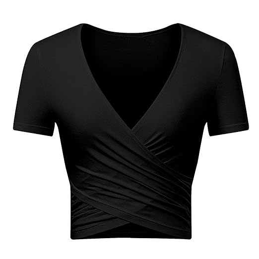 Jusfitsu Damen Tief V-Ausschnitt Bodycon Tops Sexy Sommer Kurzarm T-Shirt