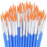 50Pcs Round Paint Brushes Bulk, Anezus Small Paint Brushes Classroom Brushes Set for Kids Model Canvas Painting Face Acrylic