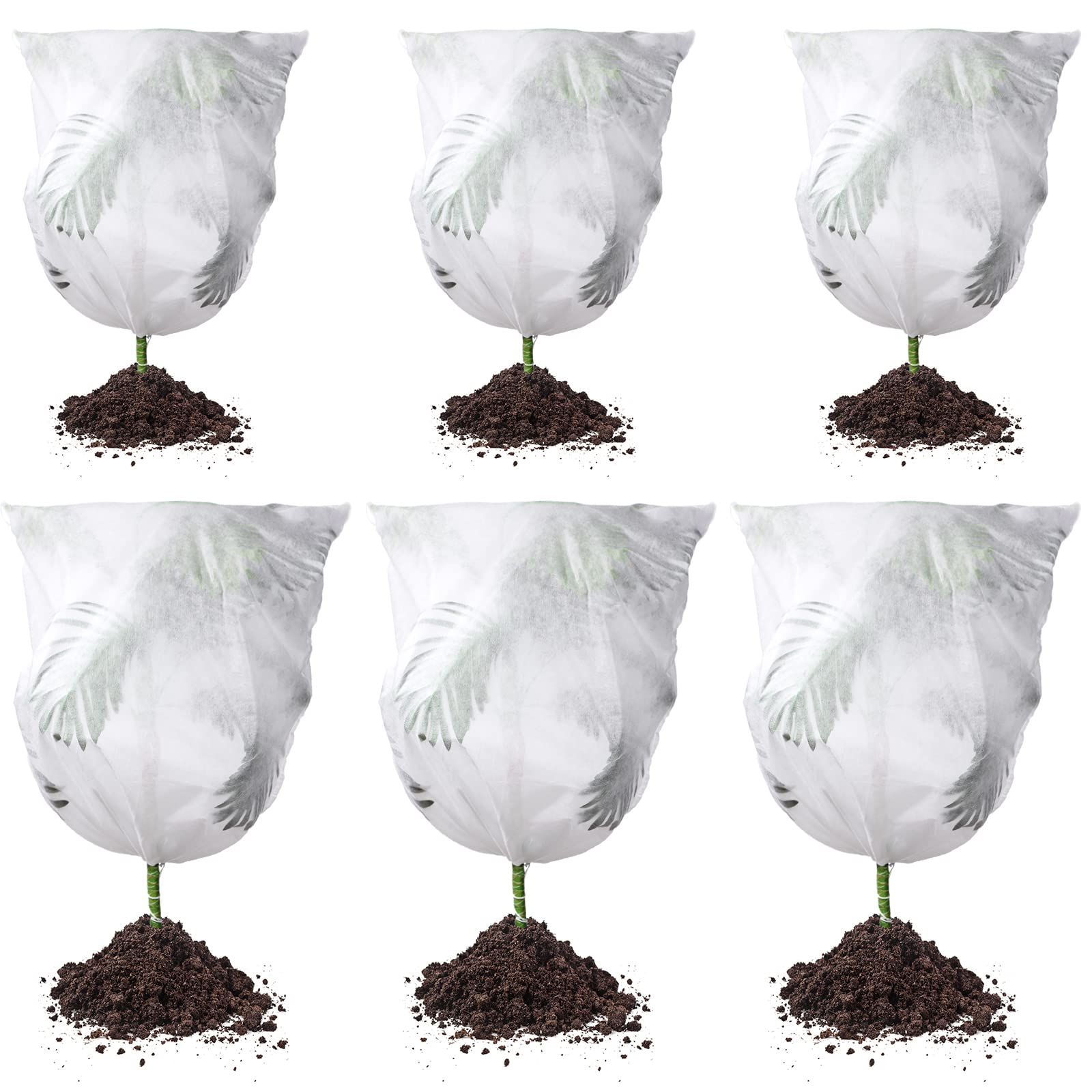 6 Pieces Plant Bags Freeze Protection Winter Cold Weather Frost Blankets for Outdoor Plants Shrub Jacket with Drawstring Reusable Frost Cloth for Fruit Tree (39.4 x 47.2 Inch, 55.1 x 47.2 Inch)