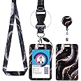 Teacher Lanyards for Id Badges Card and Keys-Fashionable ID Card Holders with Retractable Lanyards-Soft Fiber,Wallet-Cute Neck for Women,Teens,Nurse,Teacher,Coach(Black Marble)