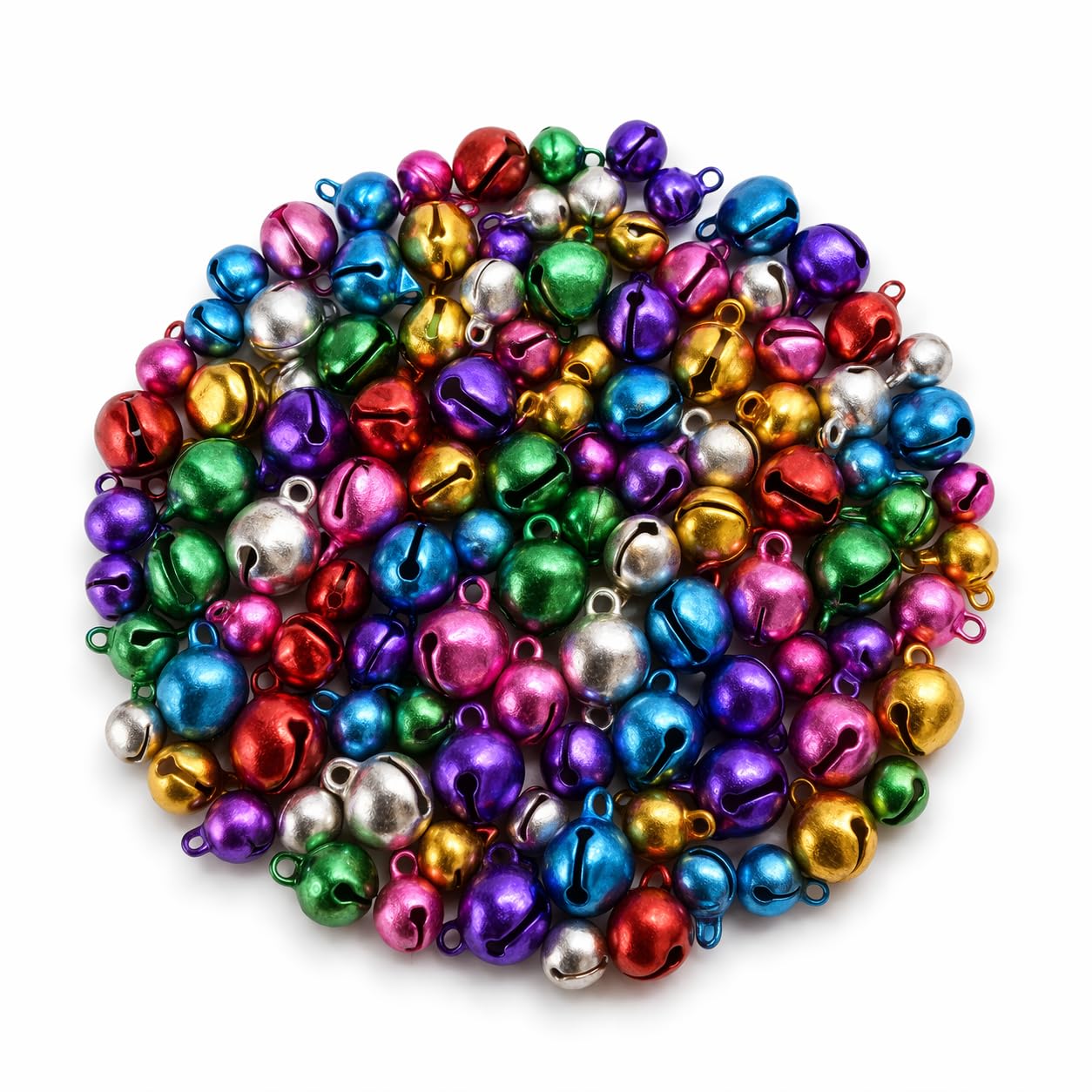 Perlin 850 pieces jingle bells metal bells 10 mm + 8 mm + 6 mm jingle bells with eyelet colourful set mix colour crafts metal bells mini pendant for jewellery making Christmas decoration DIY