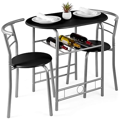 Best Choice Products 3-Piece Wooden Dining Set with Wine Rack - Black