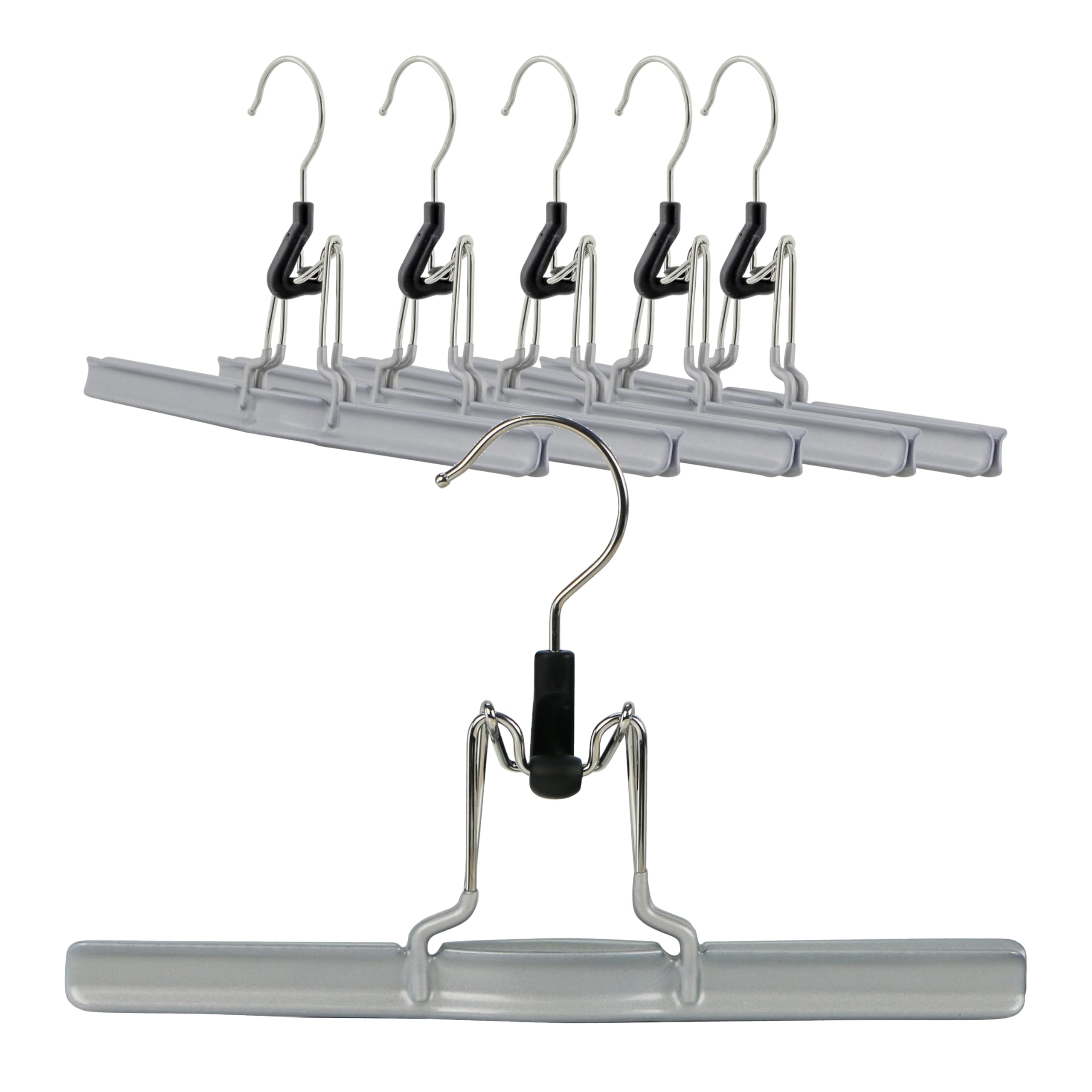Photo 1 of Mawa by Reston Lloyd Non-Slip Space-Saving Clothes Hanger with Clamp for Pants and Skirts, Style M/26, Set of 6, Silver