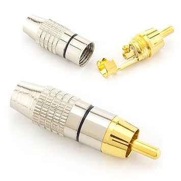 zanasta® 2X hochwertiger Premium Cinch Stecker Audio (schraubbar und zum löten) vergoldete Kontakte | Schwarz