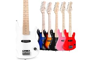 WINZZ EGM100 30 Inches Real Kids Electric Guitar with Beginner Kit, Right Handed, White