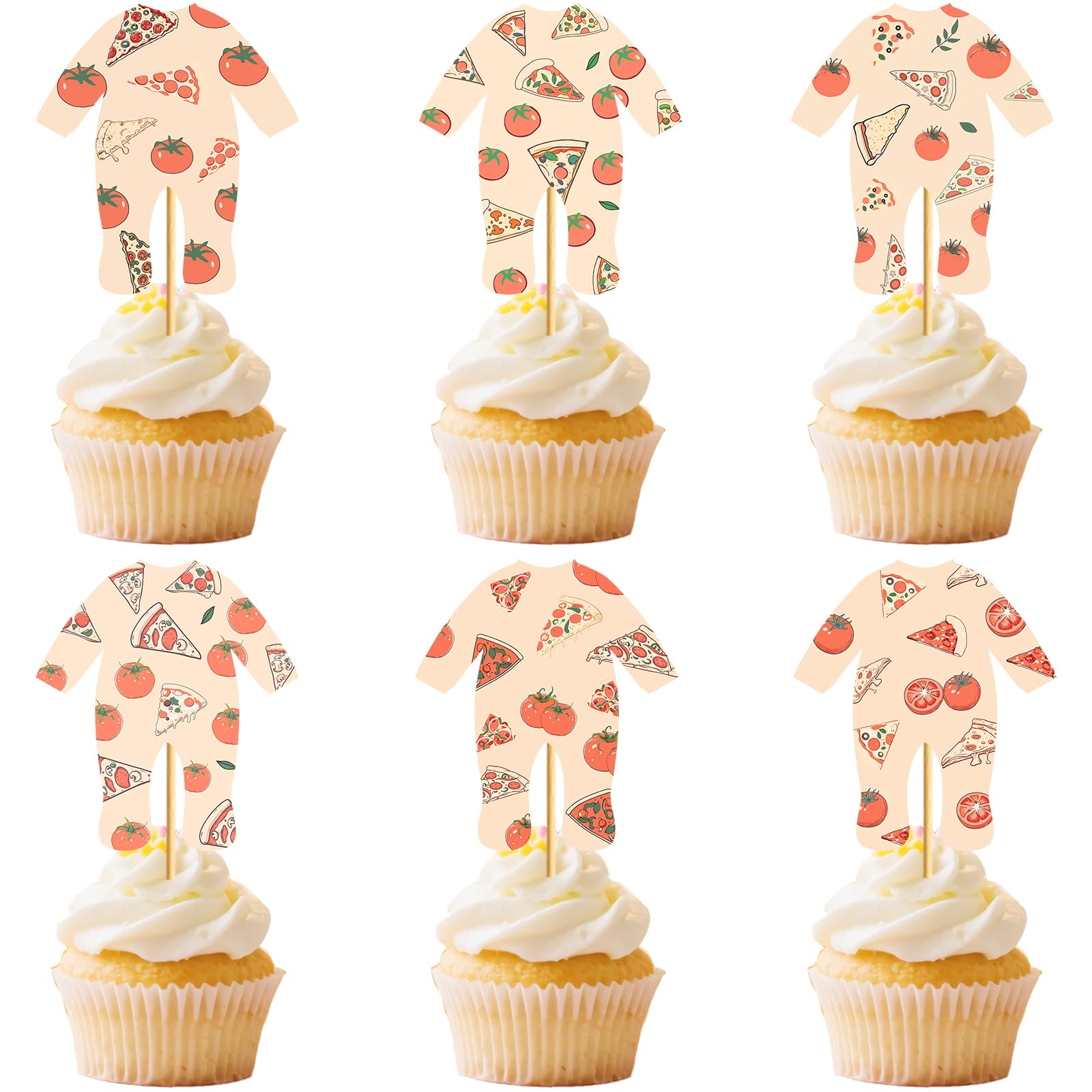 Photo 1 of 24PCS Pizza Onesie Baby Shower Cupcake Toppers Pizza Baby Shower Decorations Pizza Party Decorations for Cake Decor