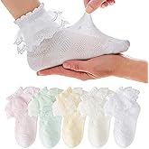 Meeshine 5 Pairs Baby Girls Eyelet Frilly Lace Socks Princess Ruffle Cotton Ankle Dress Thin Socks for 1-9T Toddler Kids