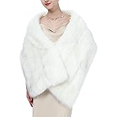 LA CARRIE Women Wedding Faux Fur Long Shawl Bridal Cape Party Stole Winter Scarf Soft Cover Up Shrug Gown Wrap