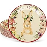 JarThenaAMCS 40Pcs Easter Paper Plates Vintage Bunny Rabbit Flower Disposable Plates Spring Floral Round Tableware Dinner Dessert Plates Easter Theme Plates for Appetizer Party Decor Supplies, 9 Inch