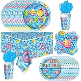 81Pcs Pool Birthday Party Tableware, Summer Pool Tableware Set Birthday Meal Party,Hawaii Holiday Decoration Supplies