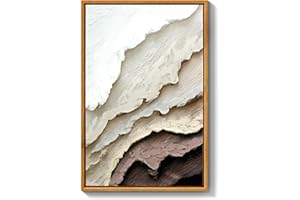 ARPEOTCY 3D Textured Large Framed Canvas Wall Art Prints, Abstract Hand-Painted Modern Ocean Wave Beach Oil Painting, Neutral Artwork Wall Decor for Living Room Bedroom Office, 16x24inch