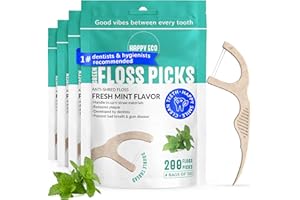 HAPPY ECO Dental Floss Picks (200pcs) - Flossers for Adults, Vegan Corn-Straw Handle, Superior Oral Care & Anti-Shred Thread, Dental Hygiene, Tooth Pick Sticks, Teeth & Gum Health (Mint, Double Thread)