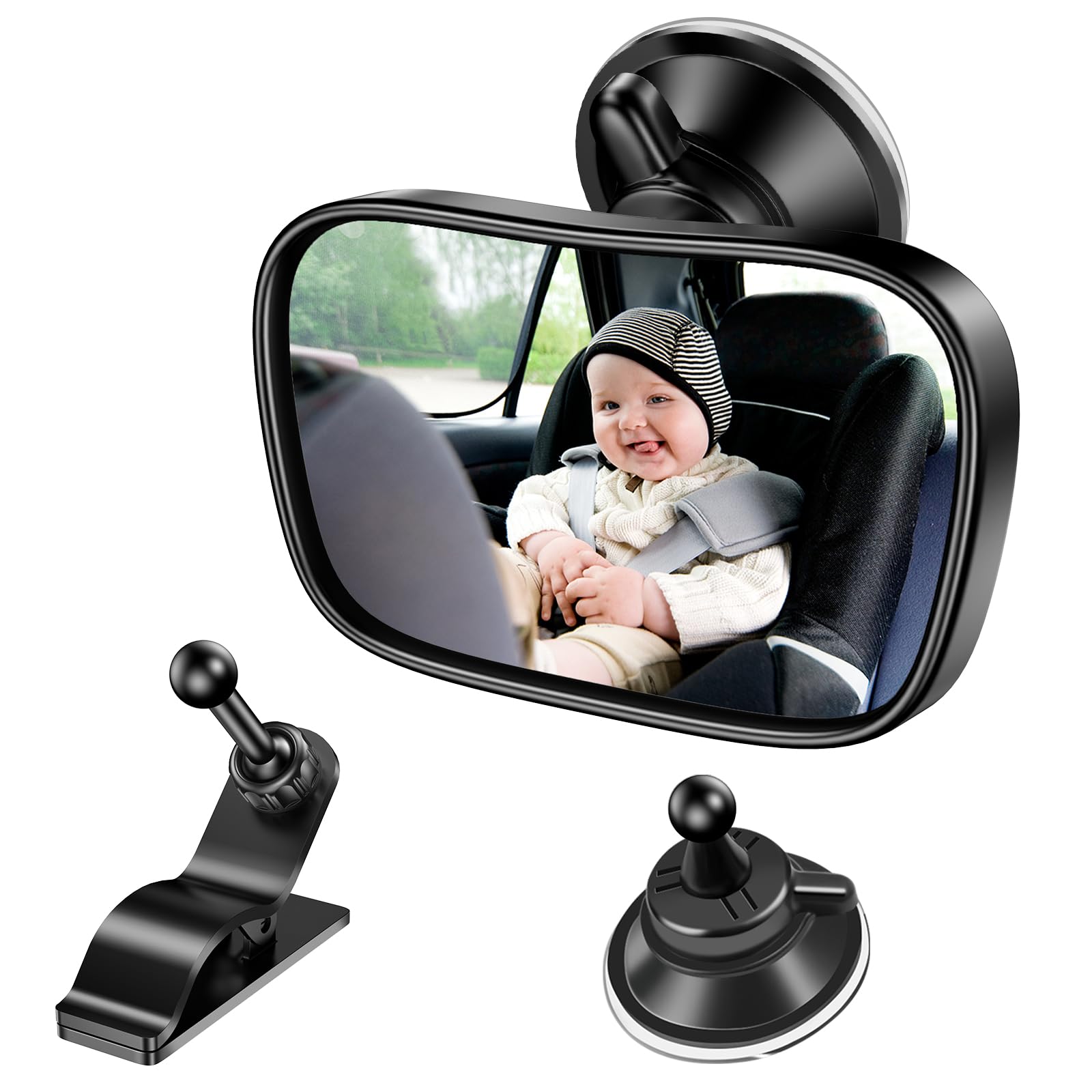 Range Tour Baby Car Mirror, 360° Adjustable Rearview for Rear Facing Infant Suction Cup & Clip Car Visor Safety Mirror for SUV Trucks