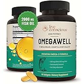 Live Conscious OmegaWell Omega 3 Fish Oil - 2000mg Capsules: Heart, Brain, & Joint Support - 800 mg EPA 600 mg DHA - Sustainably Sourced - Softgels - 30 Day Supply