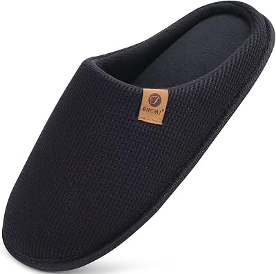 Hausschuhe Herren Rückstellschaum Memory Foam Herren Pantoffeln und Mann Haus Schuhe mit Kunstpelz Futter und Indoor Outdoor Gummisohlen Schwarz Größe 48 EU