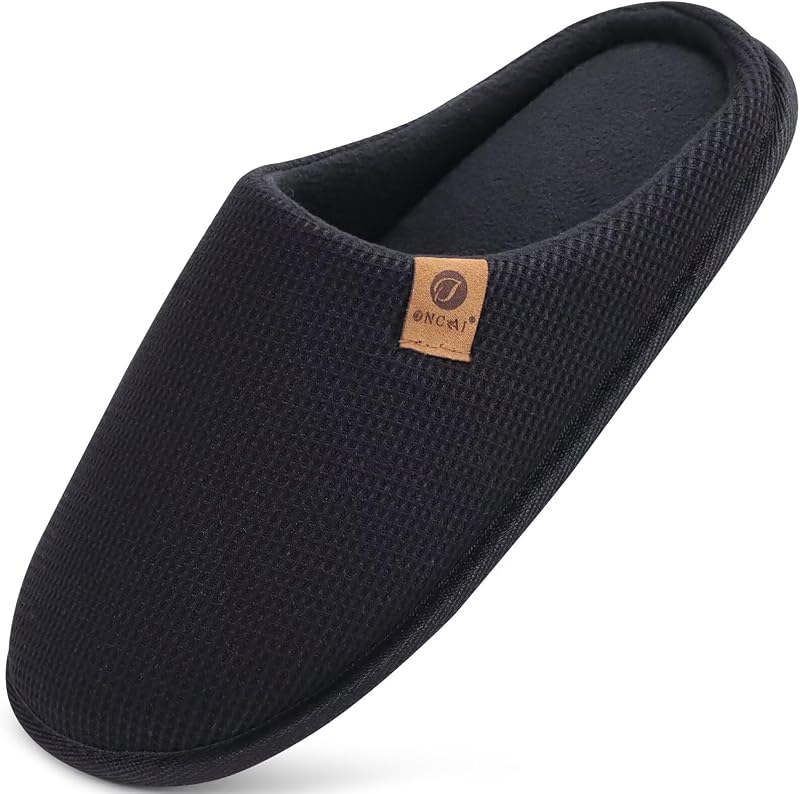 Hausschuhe Herren Rückstellschaum Memory Foam Herren Pantoffeln und Mann Haus Schuhe mit Kunstpelz Futter und Indoor Outdoor Gummisohlen Schwarz Größe 48 EU — Foto 1 von 7