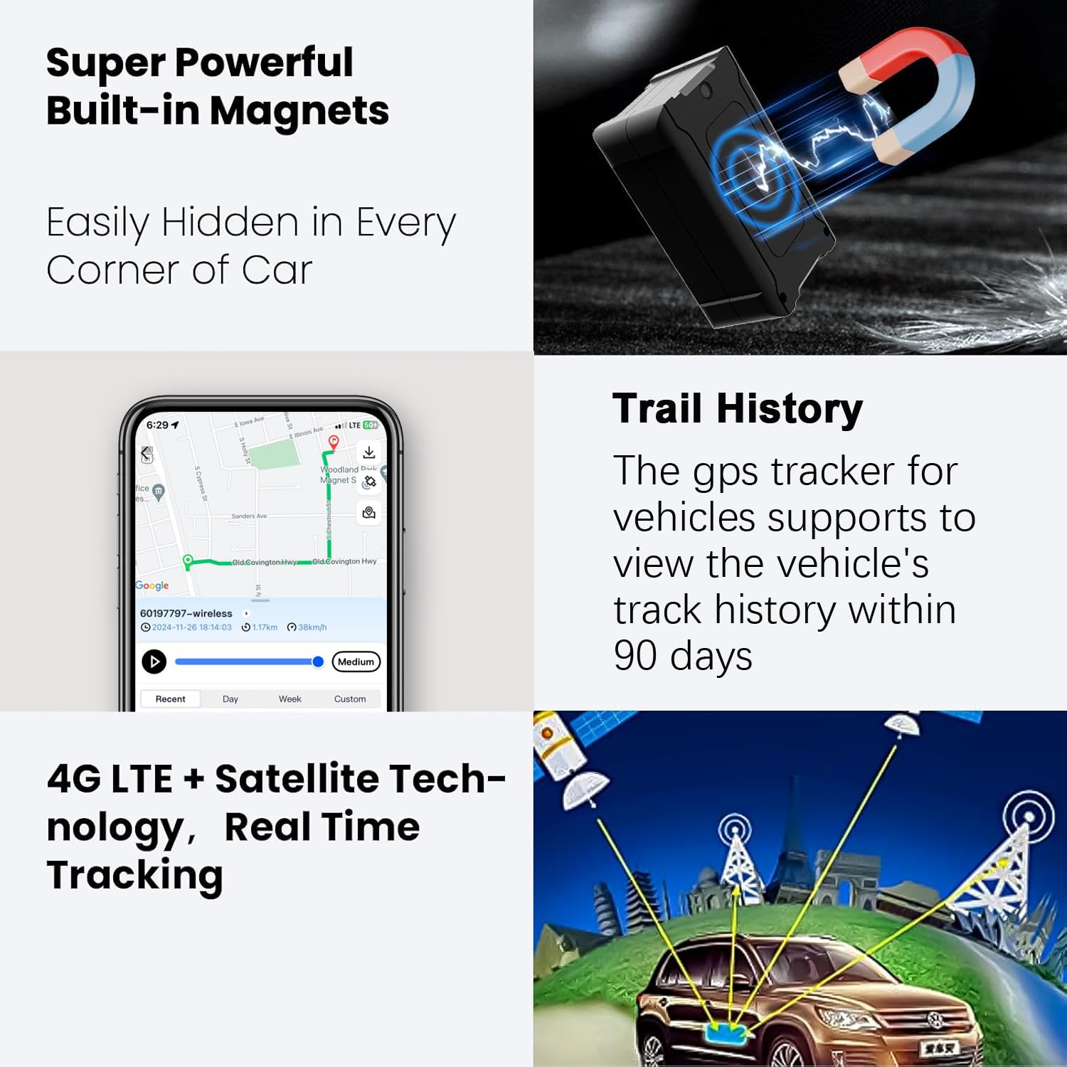 4G GPS Tracker for Vehicles Car Kids Assets, Car Tracker Device Hidden Tracking Devices for Cars Hidden Subscription Needed 10S Update Strong Magnetic Long Battery Life up