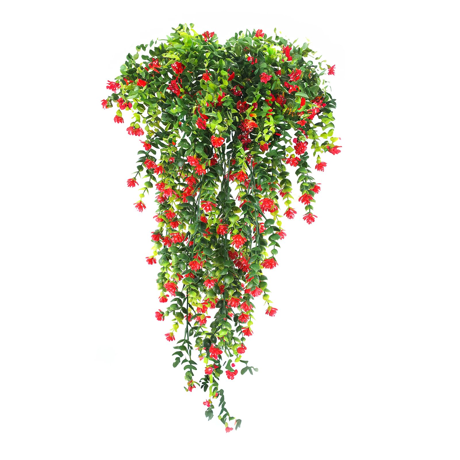 HBell 2Pcs Artificial Hanging Flowers,UV-Resistant Fake Hanging Plants Flower Bouquet Hanging Vine Plants Drooping Plants for Wall Home Garden Yard Patio Wedding Indoor Outdoor Decoration (Red)