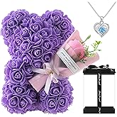 Rose Bear Gifts for Women - Handmade Artificial Rose Teddy Bear for Valentine's, Mother's, Christmas & Birthday - Surprise Clear Gift Box