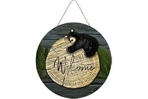 FENARENES Wood Plaque Sign Wall Hanging Welcome to Our Neck of The Woods Wood Sign Bear Wood Sign Cabin Decor Wall Hanging Home Decor 12Inch