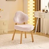 VINGLI Cloud-Back Vanity Chair No Wheels, Cute Desk Chair for Girls, Pink | Modern Solid Wood Legs Plush Chenille Velvet Comfy Makeup Accent Chair for Girls, Living Room, Office