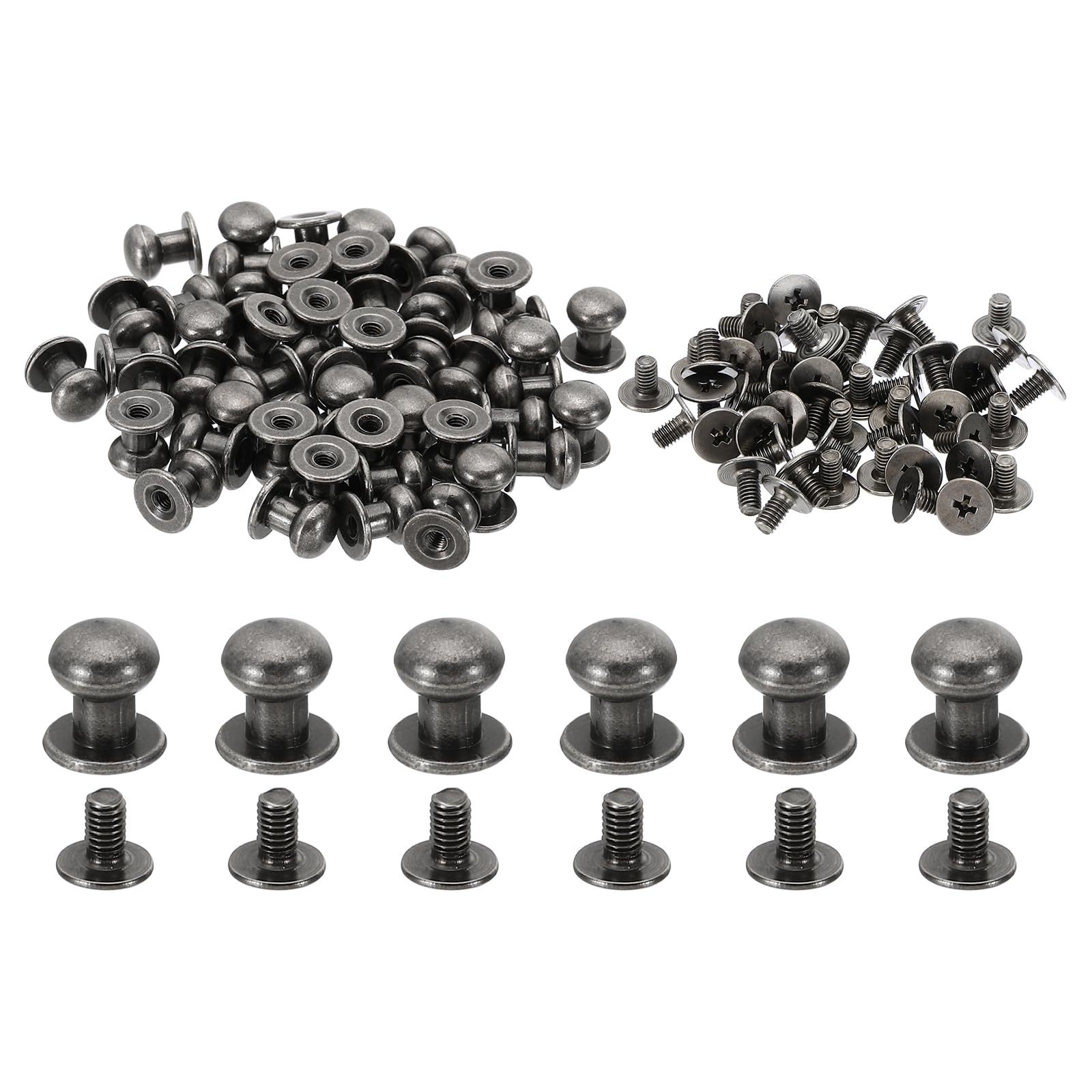 PATIKIL 8mm Leather Rivets, 50 Sets Round Button Head Studs Metal Screw Studs Posts Chicago Screws Rivet for Clothing Leather Crafts, Grey