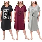 FEREMO 3 Pack Plus Size Women's Nightgown Soft Print Nightshirts for Women Short Sleeve Sleepwear