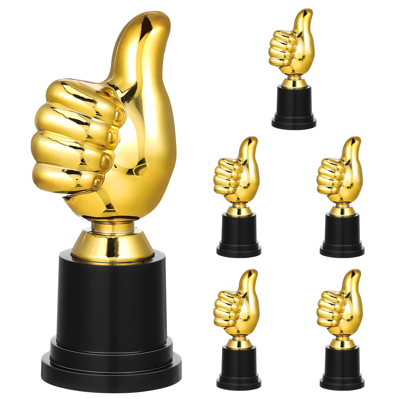 NUOBESTY 6pcs Golden Thumbs up Award Trophies Mini Plastic Trophy Cups for Sports Reward Awards Party Favors 5 Inch